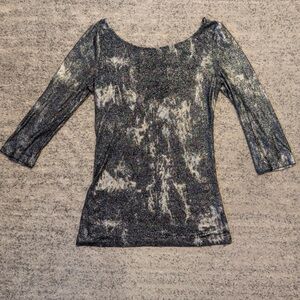 BKE Gray Sequin Fitted 3/4 Sleeve Blouse